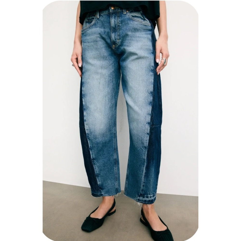 Lee Jeans Rider Low Slung Two Tone Patchwork Colorblock Blue Women's Sz 27